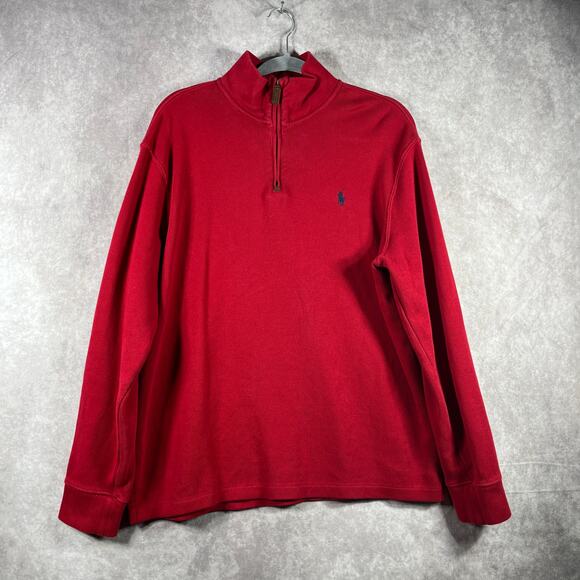 Polo Ralph Lauren Sweater Mens‎ Size Large Red Knit Quarter Zip Pullover Preppy - Picture 1 of 10